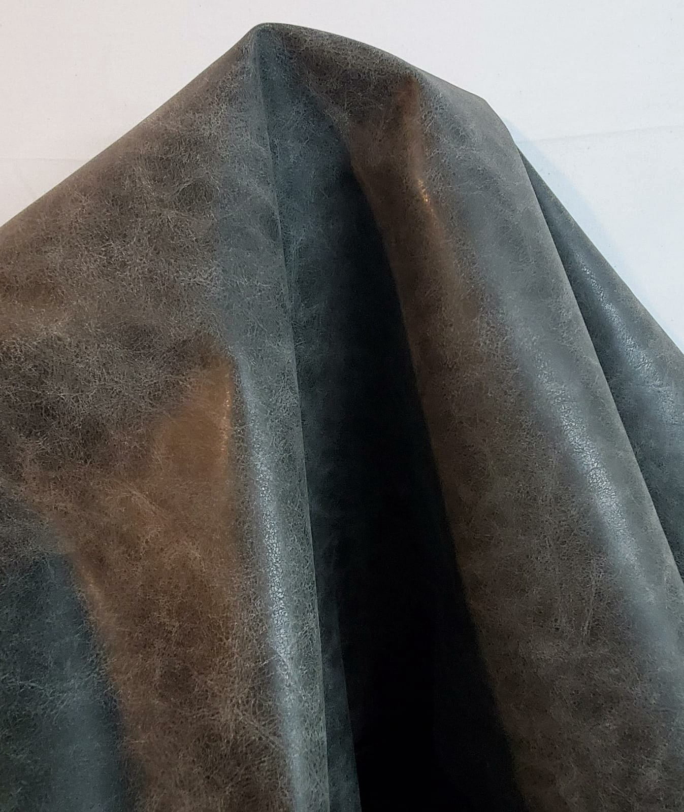 NAT Leathers | Gray Distressed 2 Tone Oily Faux Vegan Leather PU {Peta Approved Vegan} | 1 Yard 36 inch x 52 inch Cut by Yard Pleather 0.9 mm Vinyl Upholstery | Gray Crazy Horse Distress 36"X52"