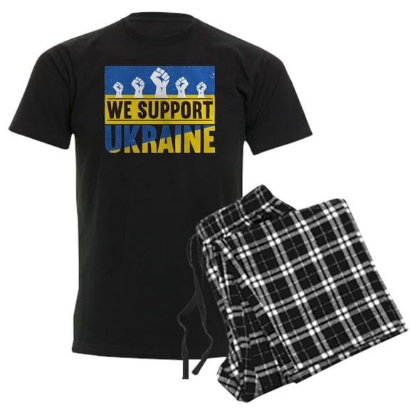 CafePress - We Support Ukraine Pajamas - Men's Dark Loose Fit Cotton Pajama Set