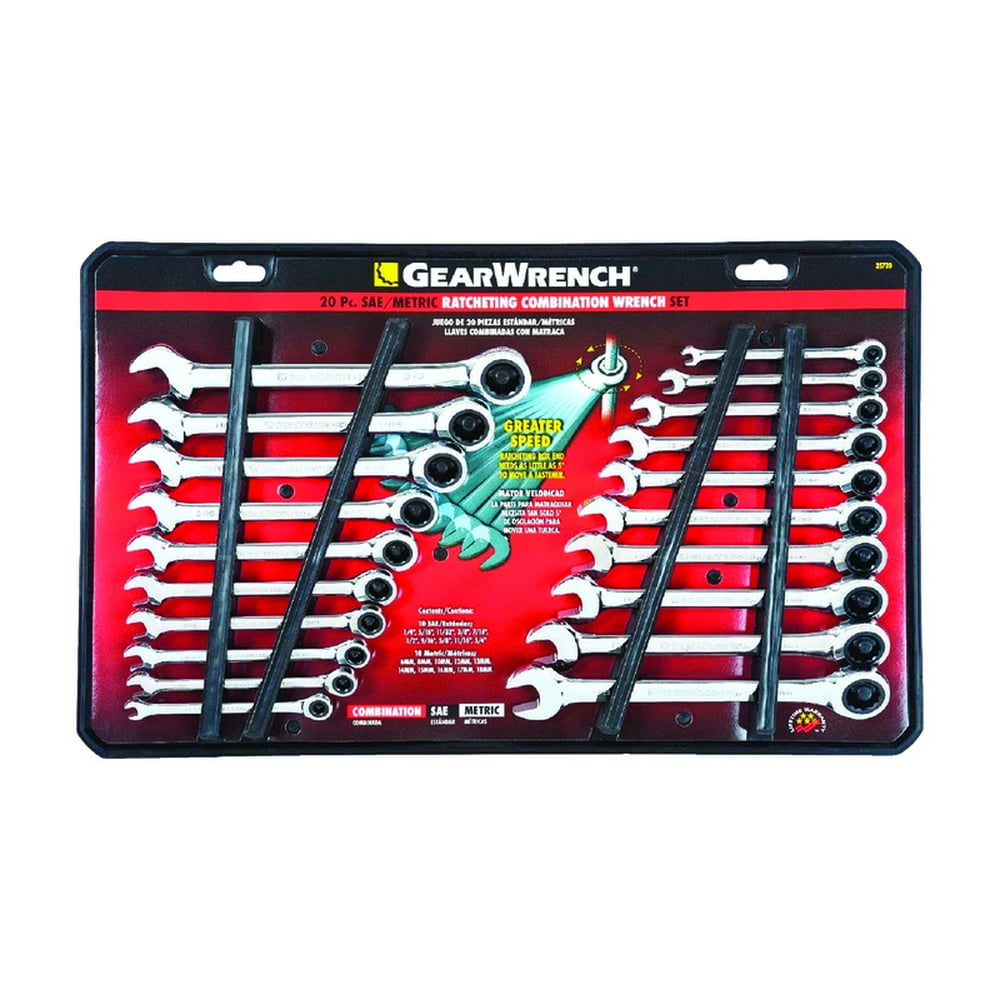 GearWrench 12 Point Metric and SAE Ratcheting Combination Wrench Set 20