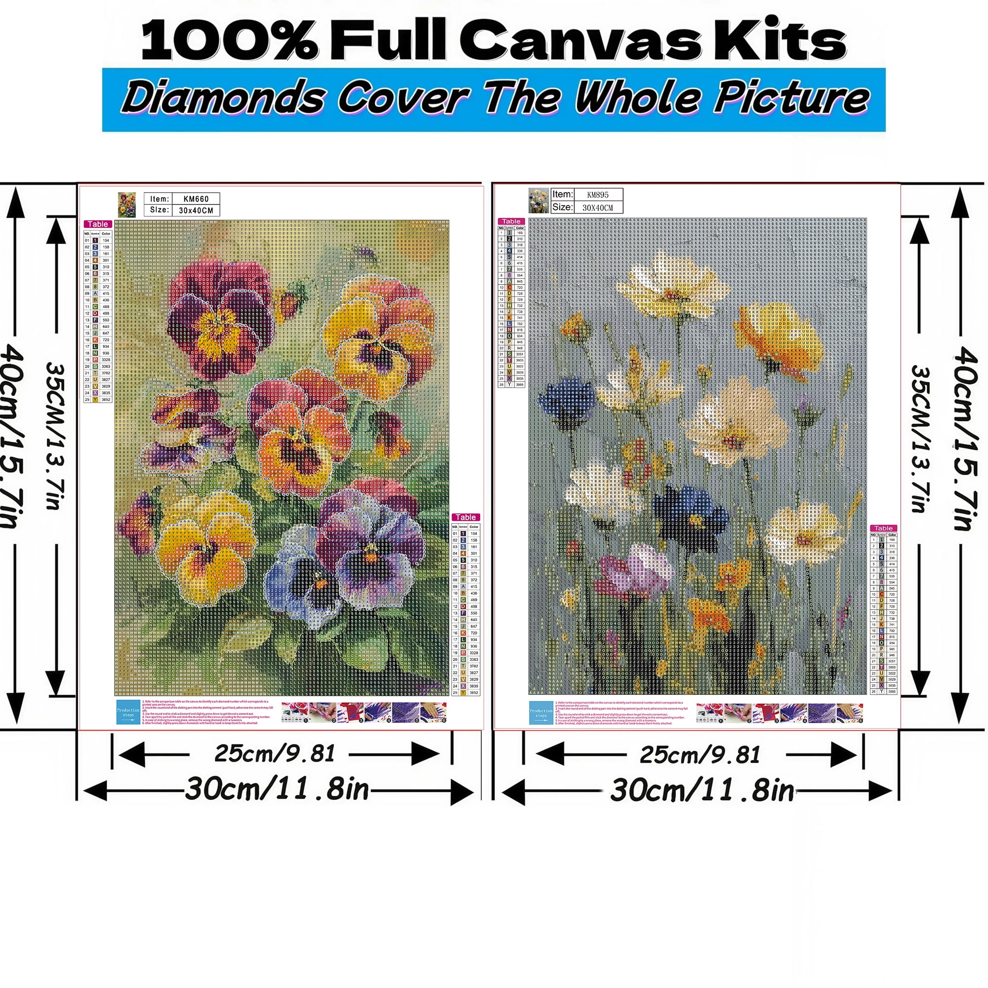 Mosaflare Diamond Art Painting Kits,2-Pack Flower Craft Kits,Full Round Drill,Home Wall and Relaxing 12"×16"