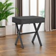 thumbnail image 6 of Vanity Stool, Square Linen Makeup Stool with Metal X Legs, Small Ottoman Stool Chair for Vanity, Modern Padded Vanity Seat Foot Rest Stool for Makeup Room, Living Room, Bathroom, Carbon Gray, 6 of 15