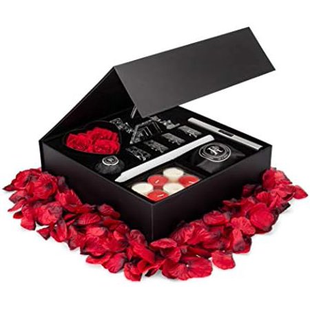 Romance-in-a-Box Romantic Gift Box Romantic Decorations for Special Night | Romantic Basket with Candles and Rose Petals