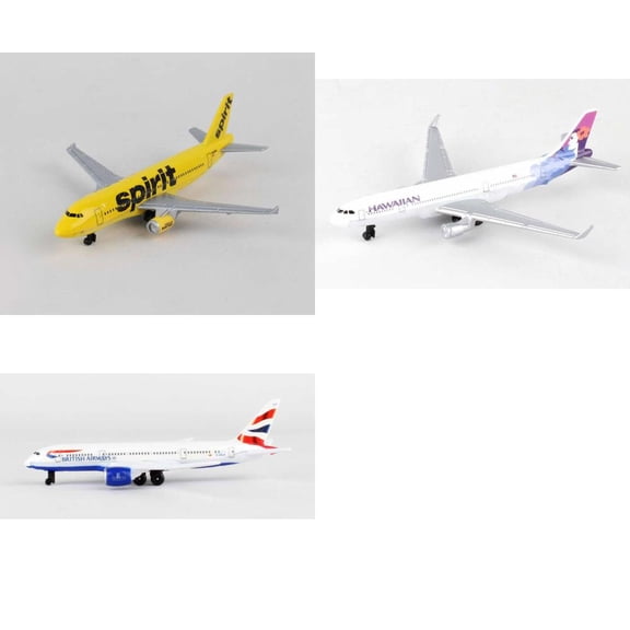 Spirit, Hawaiian, British Airways Airlines Diecast Airplane Package - Three 5.5" Diecast Model Planes