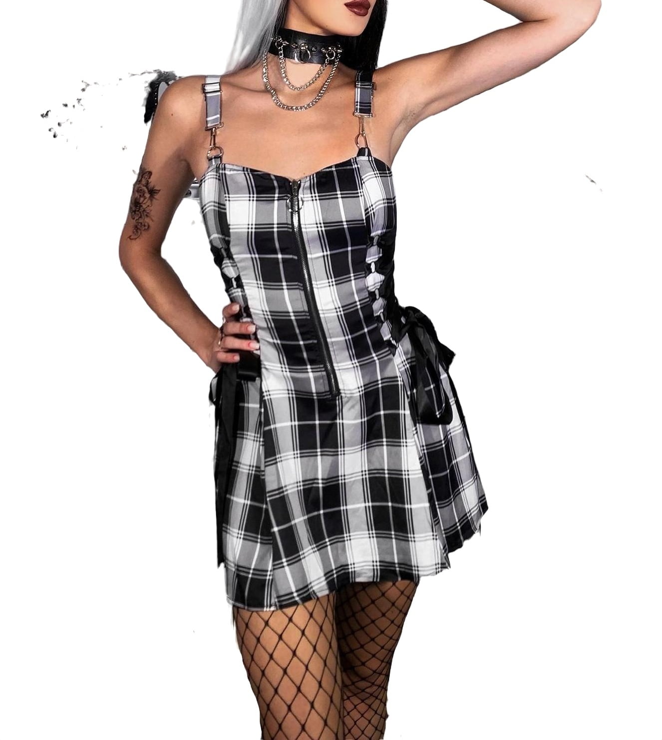 black plaid cami dress