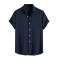 thumbnail image 2 of WREESH Men's Casual Dress Shirts with Button Down Turndown Button, Pockets, Short Sleeve Solid Print Cotton Plaid Top Navy, 2 of 7