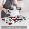 thumbnail image 5 of Abstract Geometric Squares Placemats Set of 4,Wipeable Washable Table Mats for Dining Tables, Black Red Modern Line Art Place Mats for Kitchen Event Party Tabletop Decor, 5 of 9
