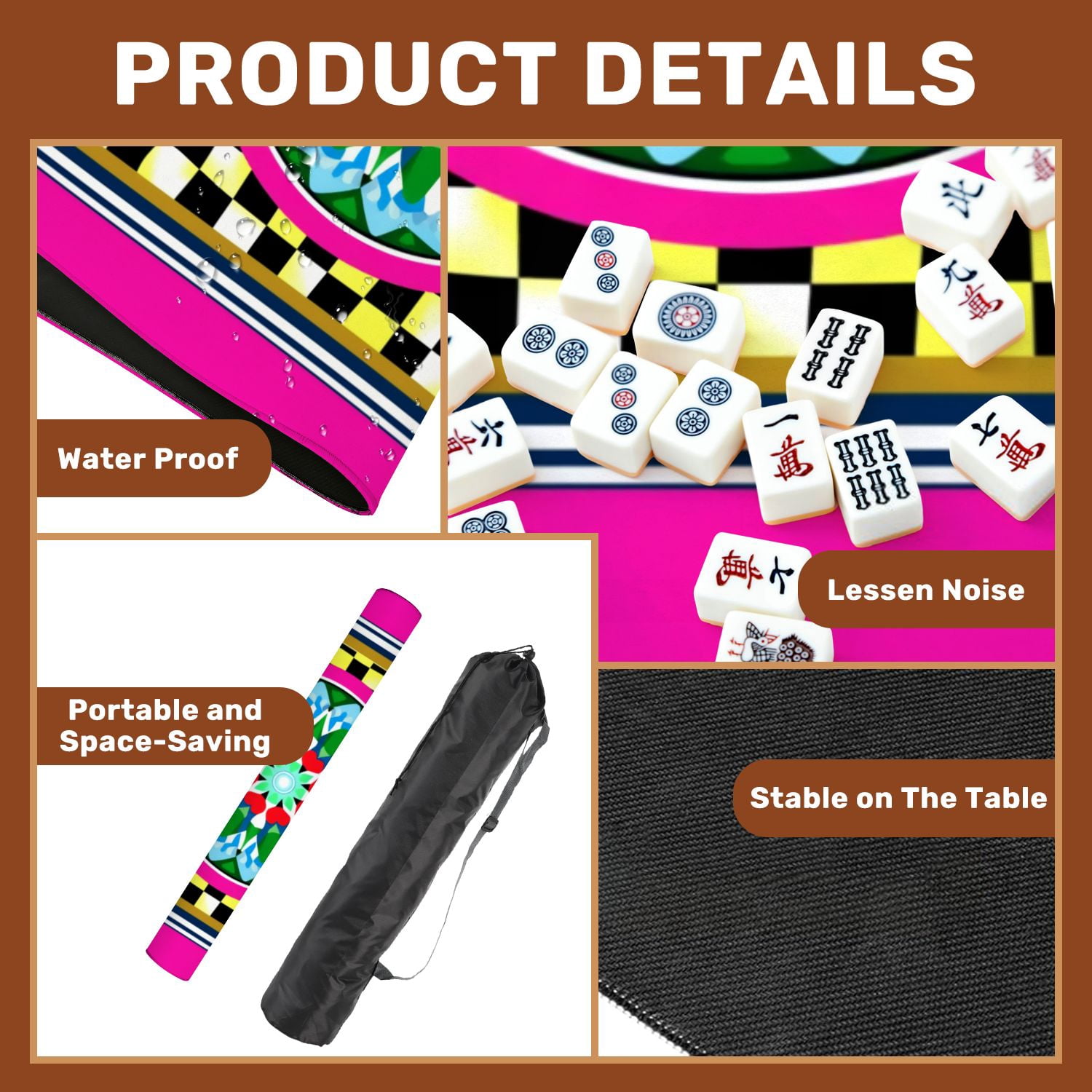 Mahjong Mat 31.5" x 31.5" Colorful Geometric Mandala Checkerboard Vibrant Floral Patterns Non-Slip Noise Reduction American Mahjong Tiles Table Cover for Dominoes Poker Card Board Games Gift