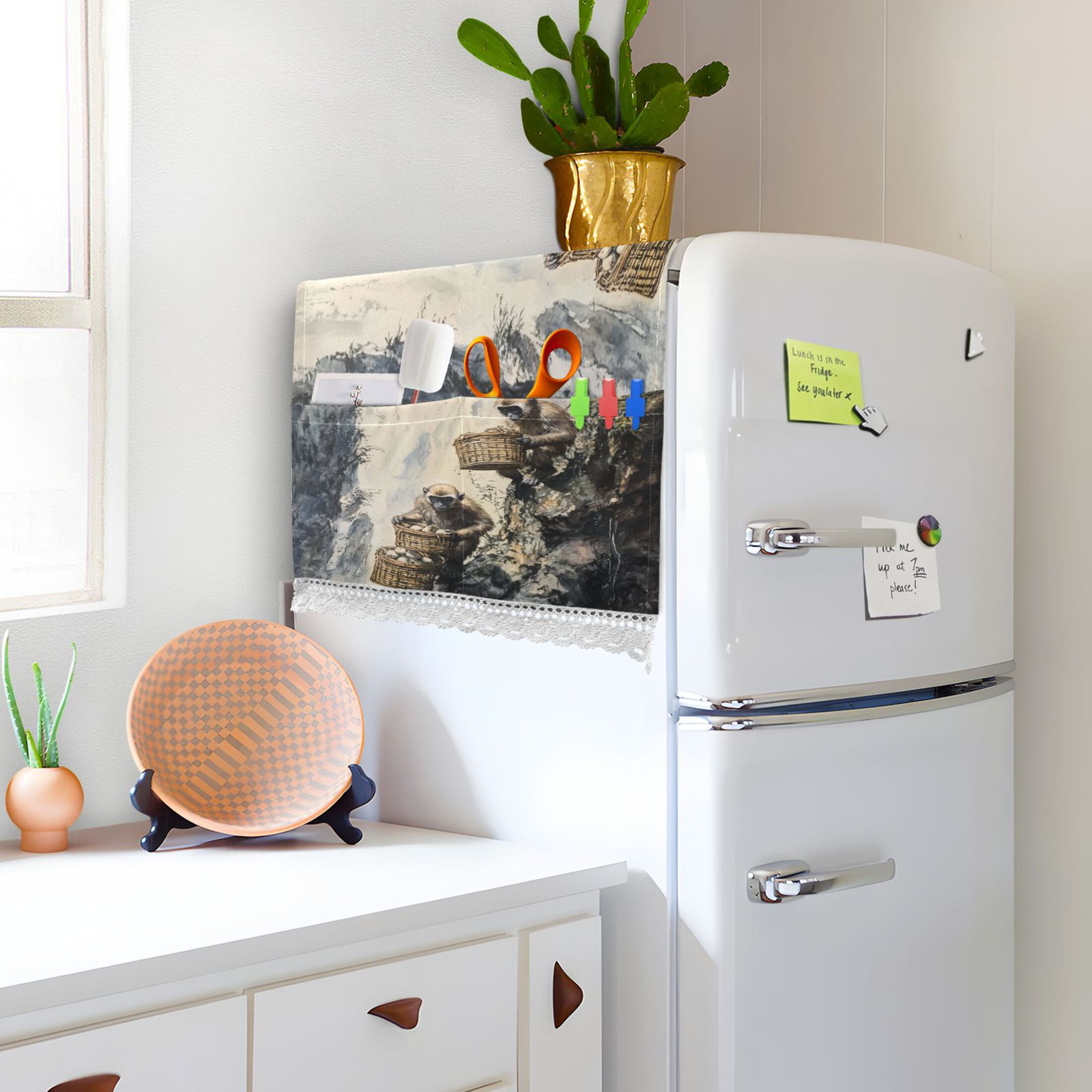 Spirit MonkeysWasher and Dryer Covers Dust-Proof and Oil Resistant Fridge Cover with 4 Storage Pockets Washing Machine Top Cover for Laundry Kitchen Home 51.2 x 22 In