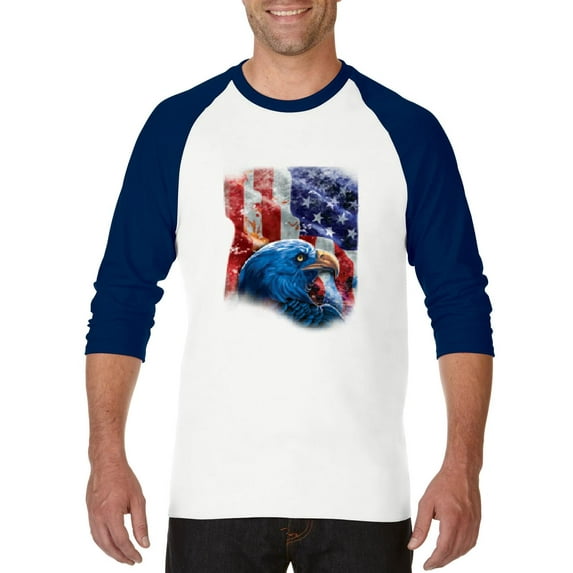 Artix - Mens Raglan Sleeve Baseball T-Shirts - American Flag 4th of July