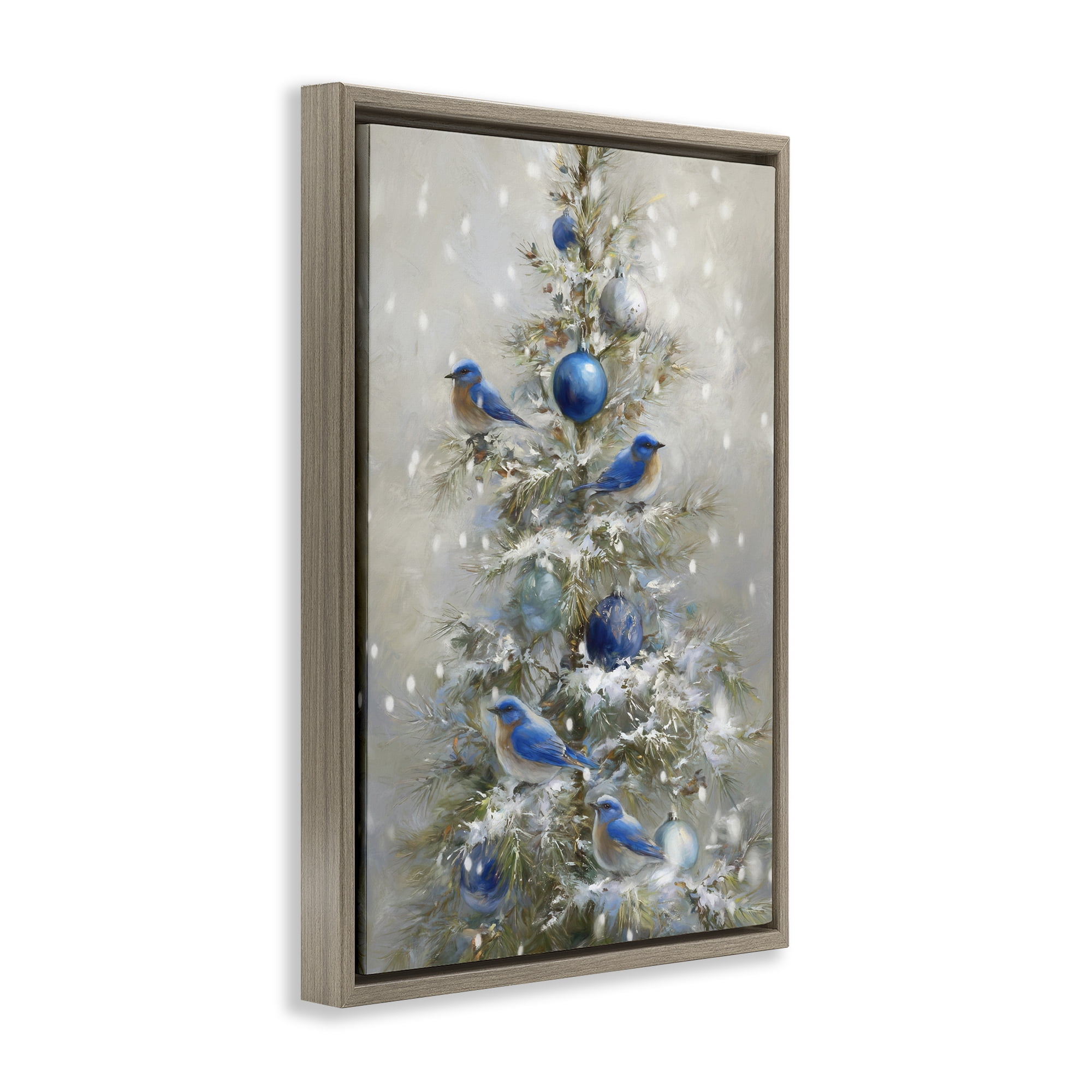 Stupell Industries Blue Bird Christmas Tree Brown Framed Floater Canvas Wall Art, design by Tina LeCour