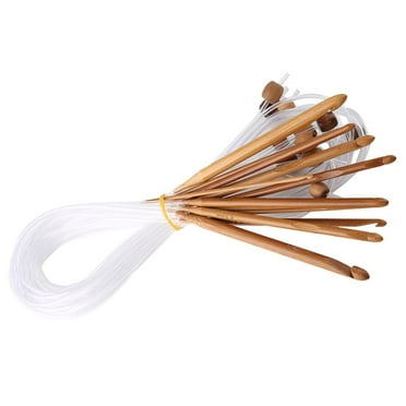 Mgaxyff Knitting Needles With Cable, 12pcs Carbonized Bamboo Afghan Tunisian Crochet Hooks Set Carpet Rug Weave Knitting Needles
