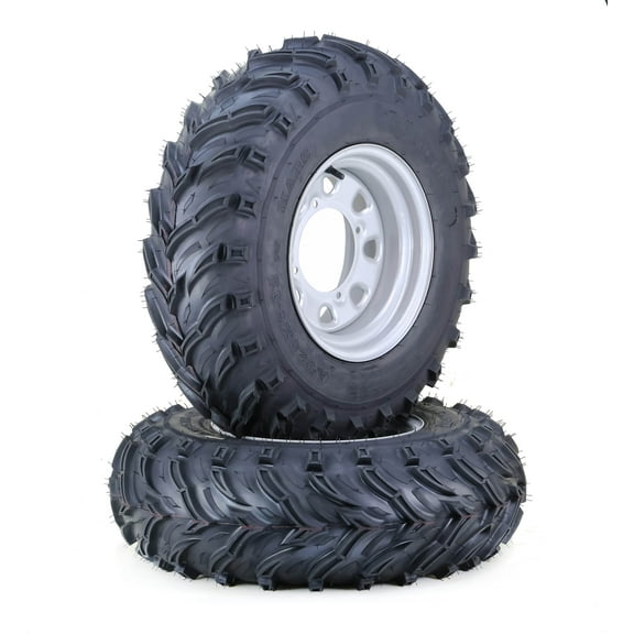 LIBRA ATV Tire & Wheel 26X9-12 6-Ply with 4 Lugs on 156 PCD 4 3 Silver Wheel-10275,SET 2