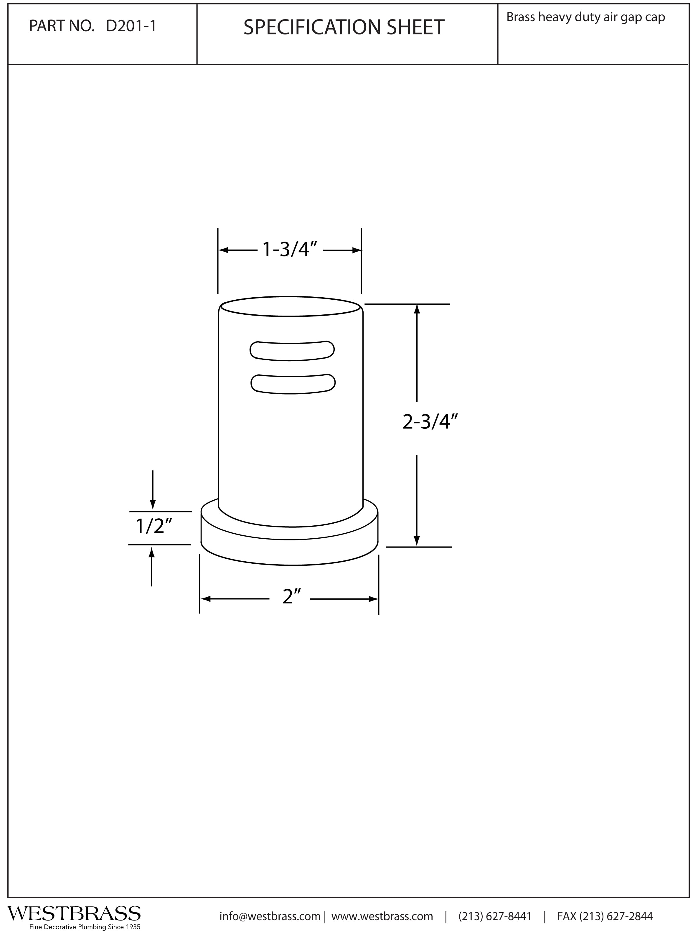 Westbrass D200-1-50-12 1-3/4" x 2-3/4" Solid Brass Air Gap Cap Kit, Skirted, Oil Rubbed Bronze (50-Pack)