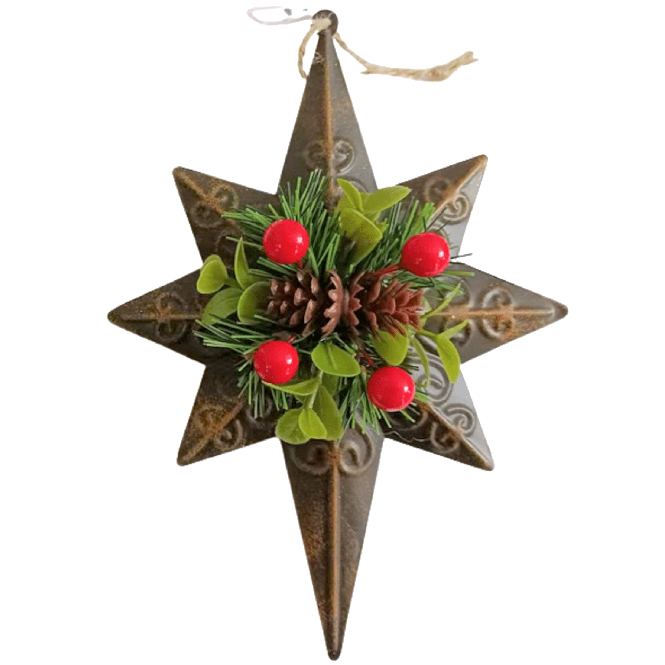 Holiday Time Bronze Metal Starburst Ornament. Casual Traditional Theme. Bronze Color.