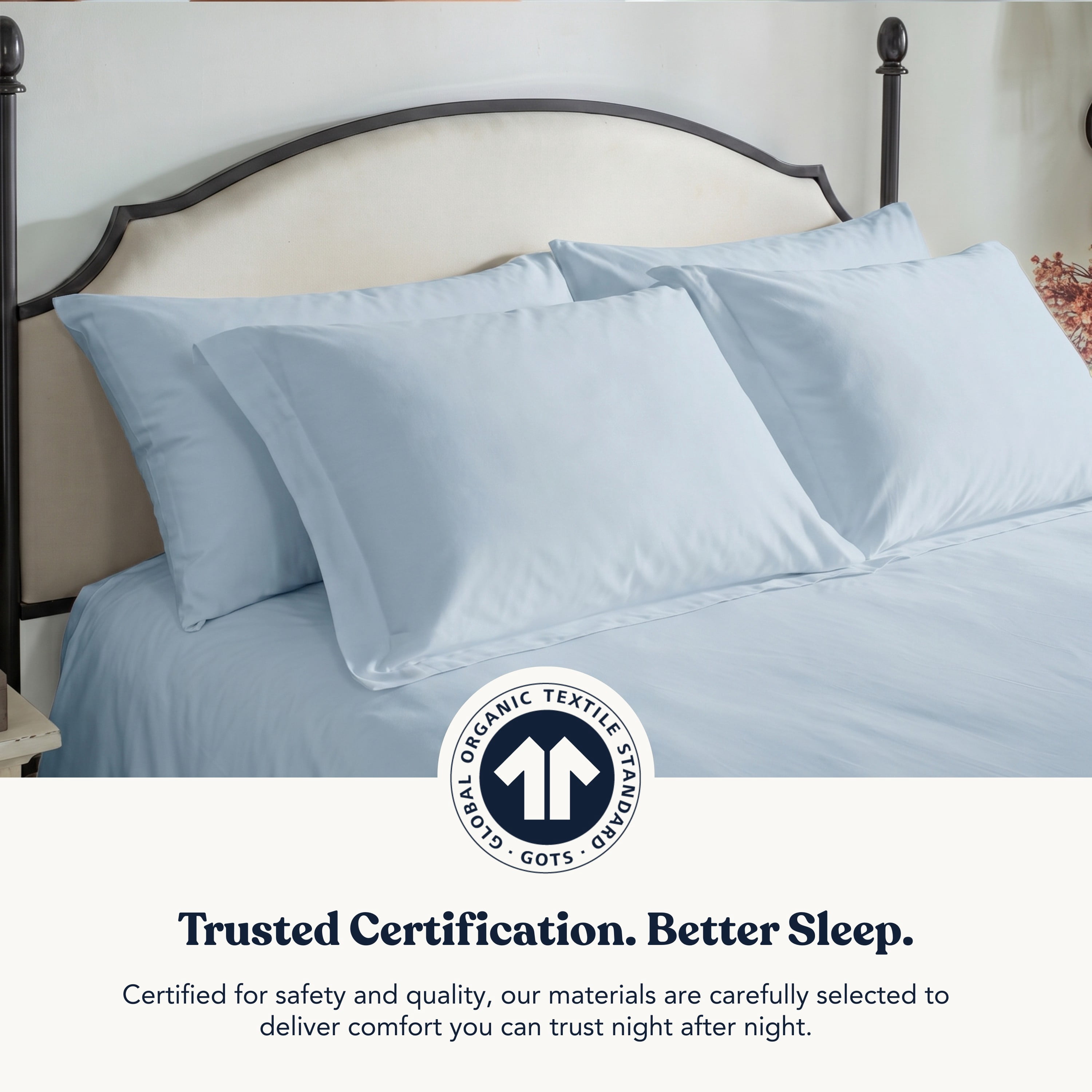 Delara King Organic Cotton Percale Pillowcase Set 2 Pack, 21"x36", 400 Thread Count, Soft Silky Bedding, GOTS Certified, Light Blue