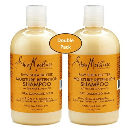 Shea Moisture raw Shea Butter Moisture Retention Shampoo w/ Sea Kelp & Argon Oil - Dry, Damaged Hair - Sulfate free & Color Safe - Value Double Pack - Qty of 2