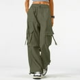 thumbnail image 2 of dGslk Women’s Wide Leg Cargo Pants High Waist Loose Fit Drawstring Trousers with Pockets Casual Streetwear for All Seasons Army Green L, 2 of 2