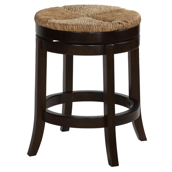 Cortesi Home Hennepin Solid Wood Backless Round Swivel Counter Stool, 24" Straw Seat