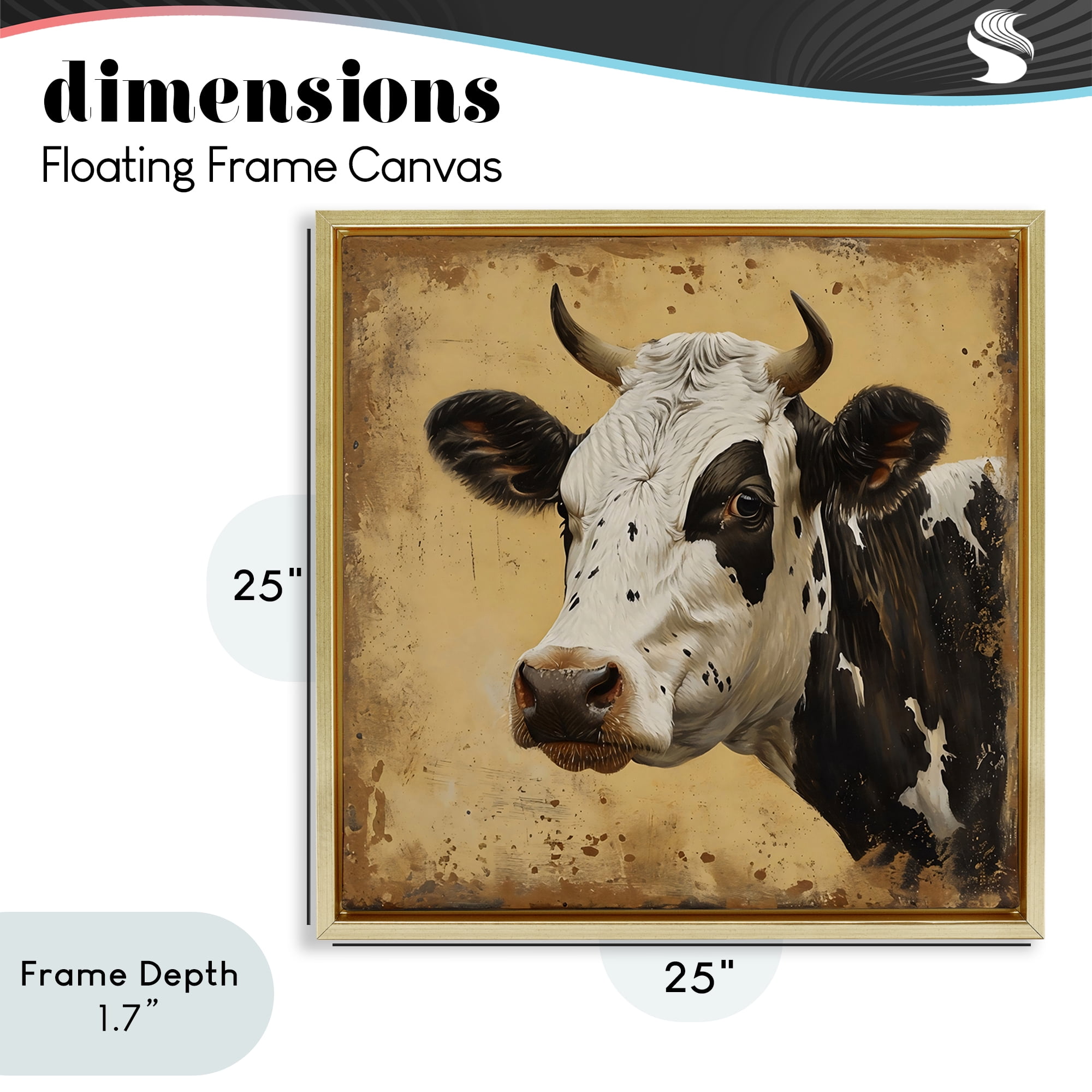 Stupell Industries Spotted Brown Cow Portrait Gold Framed Floater Canvas Wall Art, design by Creative Studio
