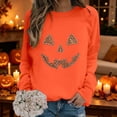 thumbnail image 2 of XFeng Women Crew Neck Long Sleeve Sweatshirt, Rhinestone Jack-O-Lantern Pumpkin Face Graphic Casual Holiday Pullover Top, 2 of 5