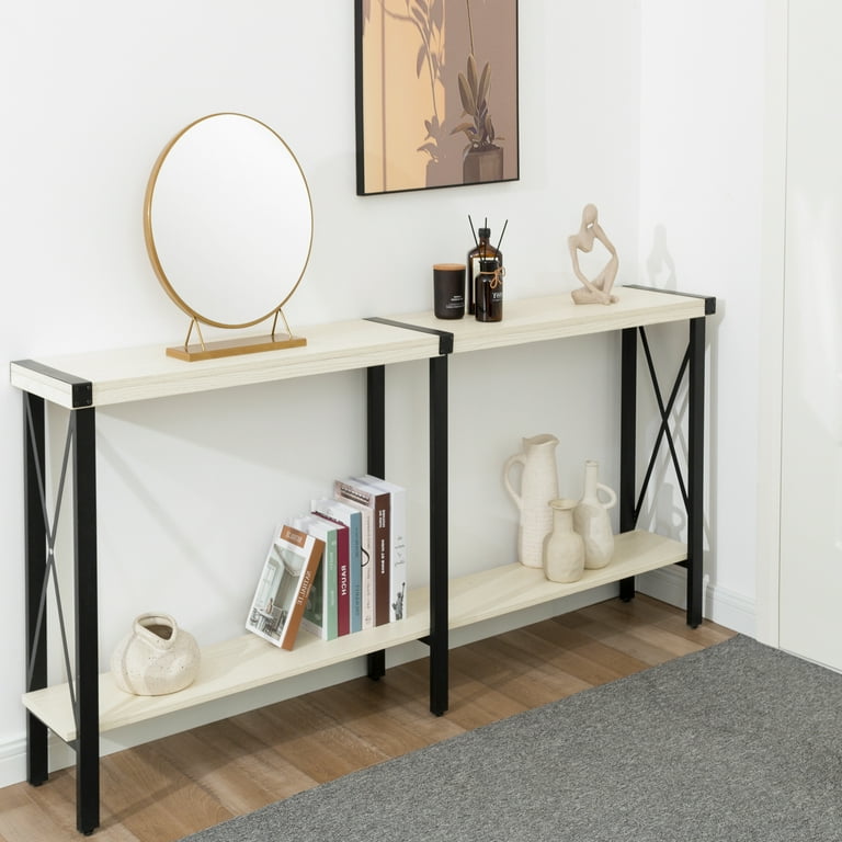 StorageWorks Console Table Long Sofa Table with Shelf for Living Room and Entryway White