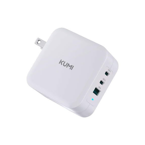 KUMI GaN 100W PD Charger Fast Wall Charger, 1*USB-A, 2*Type-C, 3-Port Power Adapter - White