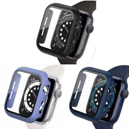 Yepband 3Pack Hard Case Compatible with Apple Watch 38mm 40mm 44mm 45mm 41mm 42mm Tempered Glas Shockproof Waterproof Full Protective PC Bumper Case Face Cover for iWatch Series 9 8 7 SE 6 5 4 3 2 1