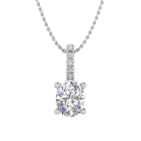 0.34 Carat Round and Oval Cut Diamond Solitaire Pendant Necklace in 14K White Gold (Included Silver Chain)