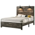 thumbnail image 2 of Contemporary Rustic Brown Finish Queen Size 3Pc Panel Built in Lighting Headboard Bed and Nightstand Set Wooden Bedroom Furniture, 2 of 4