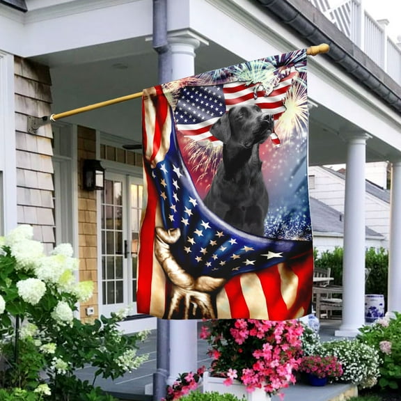 Flagwix American Flag Happy Independence Day Black Labrador Retriever Flag Polyester Double-sided Printed House Flag