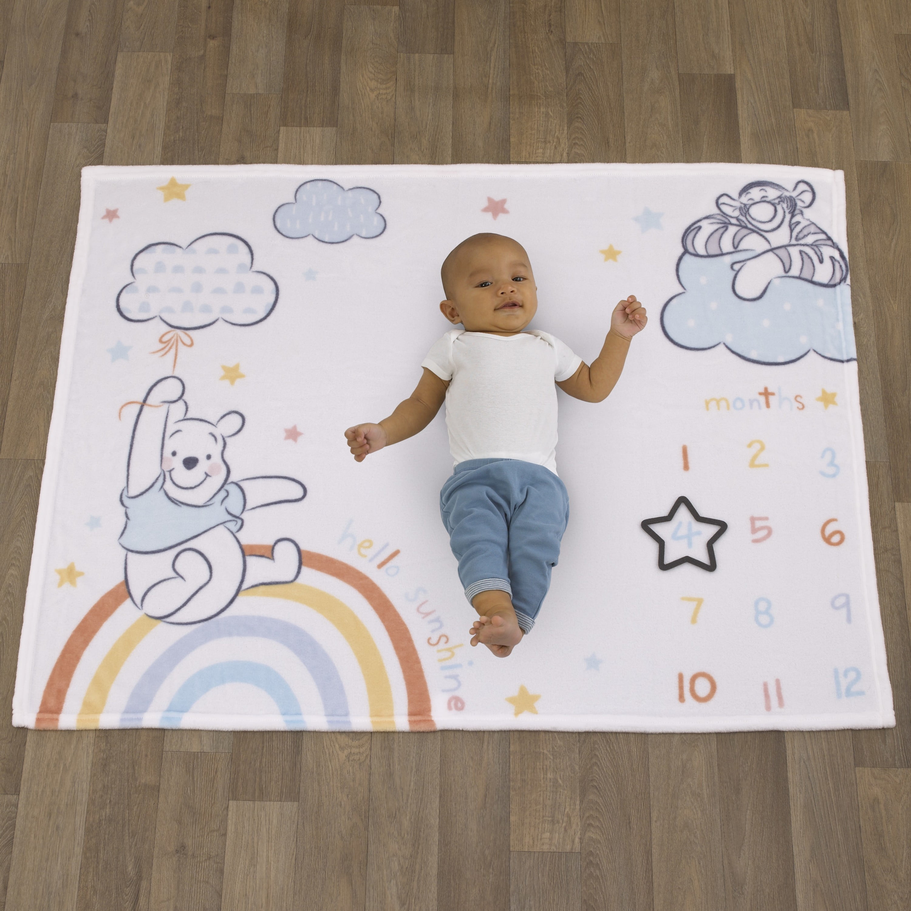 Disney Winnie The Pooh Rainbow Super Soft Milestone Baby Blanket with Felt Marker, Infant Unisex, 40 x 50"