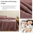 thumbnail image 3 of Simple&Opulence 100% Linen Sheet Set-Pure Linen Bedding Sheet-4 Pieces (1 Flat Sheet,1 Fitted Sheet,2 Pillowcase)-Embroidery Collection,Soft & Cozy,Cooling Bedding- Full Size, Purple, 3 of 9