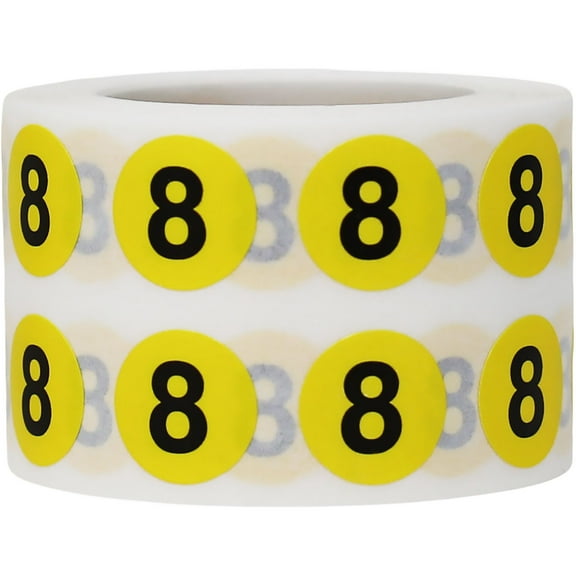 Number 8 Yellow & Black School, Retail, Inventory Sticker Labels | 1/2 inch - 1,000 Pack | InStockLabels.com