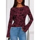 thumbnail image 2 of Blusa para Mujer PRETTYGARDEN Burdeos Floral de Malla Manga Larga XS, 2 of 9