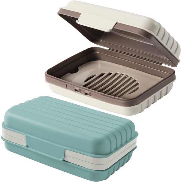 2 Pack Prueba de Fugas Jabonera de Viaje, Jaboneras para Baño con Bandeja de Drenaje, Jabonera Portátil para Viajes, Camping, Actividades al Aire Libre, Gimnasio, Baño (Gris+Azul)