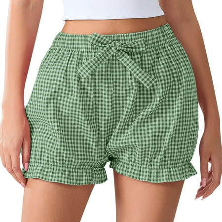 Generic Women s Y2k Gingham Boxer Shorts Low Rise Ruffle Trim Lounge Bloomers Cute Shorts