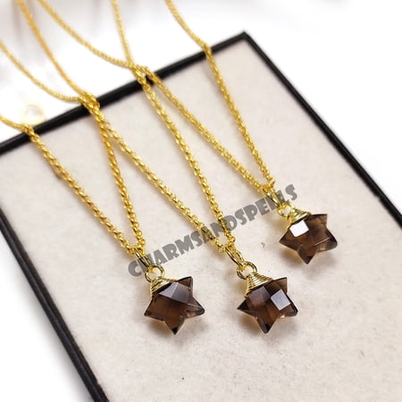 Smoky Quartz Star Necklace, 14K Gold Plated April Birthstone Necklace, Capricorn Necklace, Smokey Quartz Jewelry, Celestial Jewelry