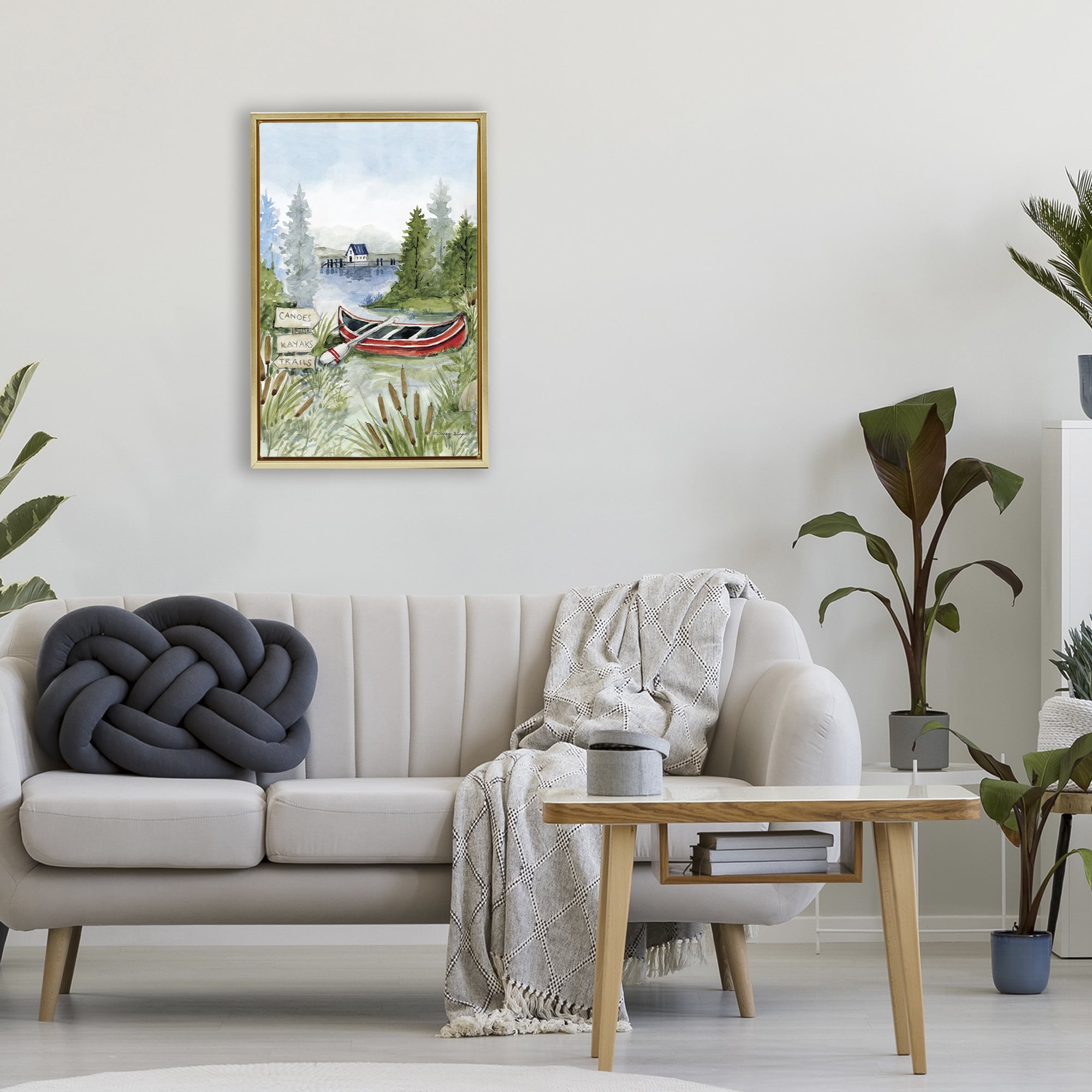 Stupell Industries Canoe On Lake Gold Framed Floater Canvas Wall Art, design by Susan Winget