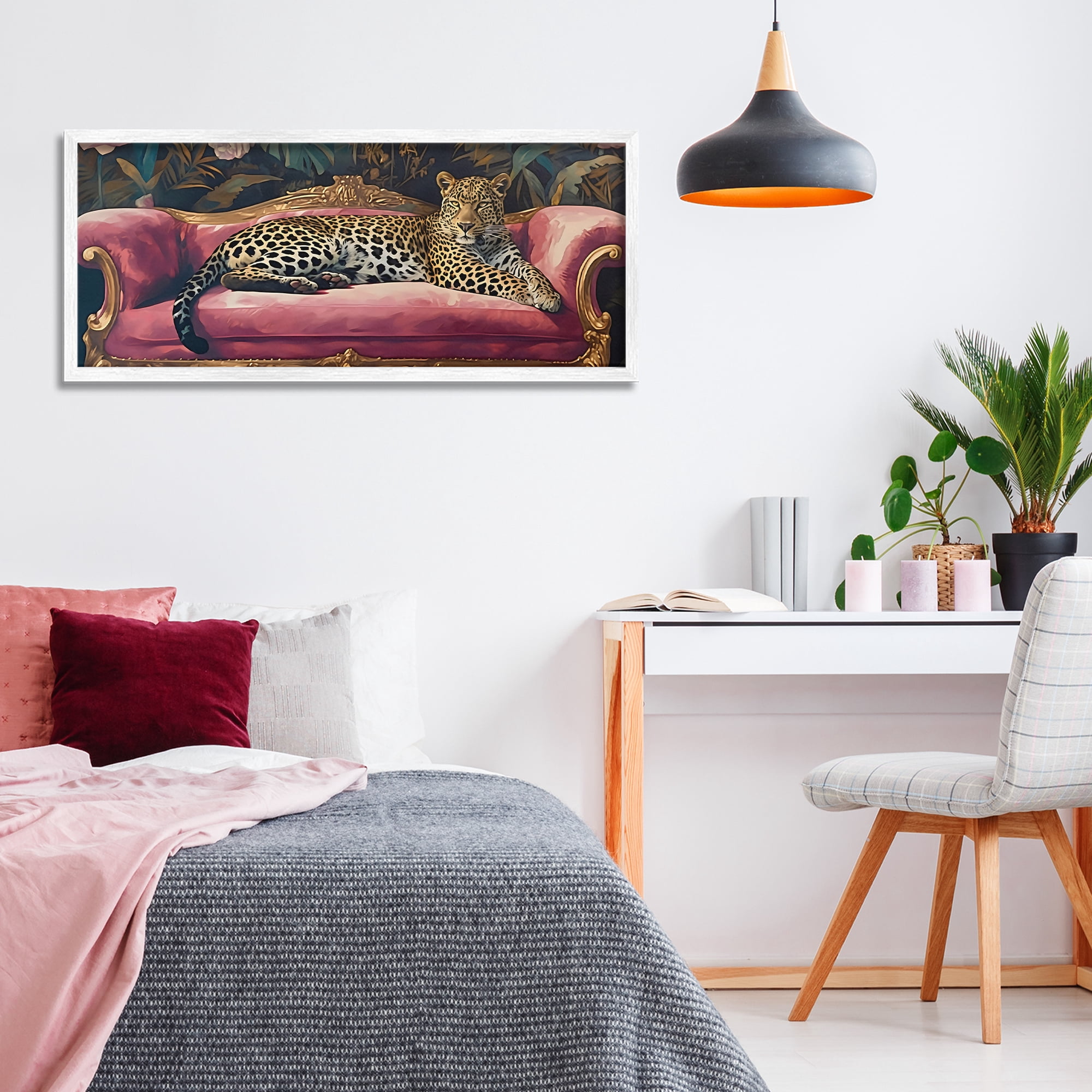 Stupell Industries Regal Relaxation Leopard on Pink White Framed Giclee Art, design by Creative Studio