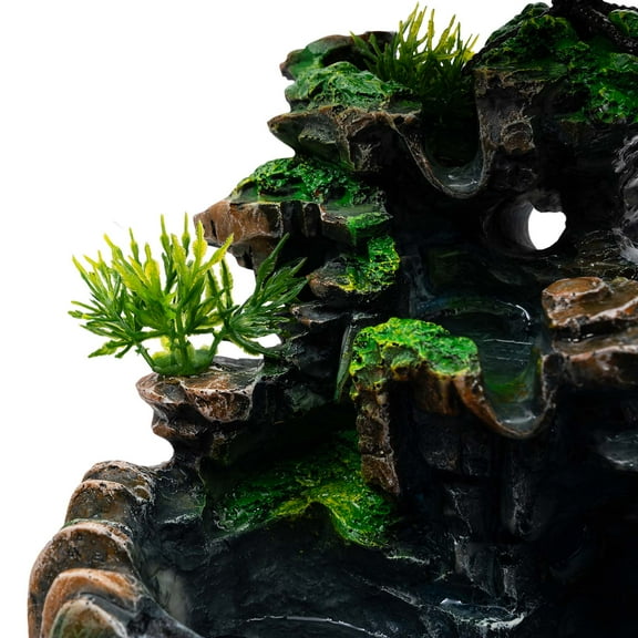 Toolven Tabletop Water Fountain, Resin Waterfall Decoration with Fortune Tree and LED Light, 6.7-Inch