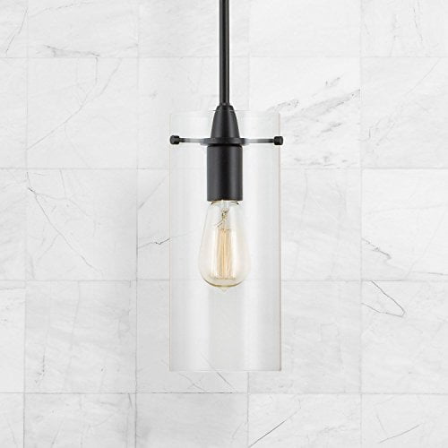 Effimero Large Hanging Pendant Light Black W Clear Glass