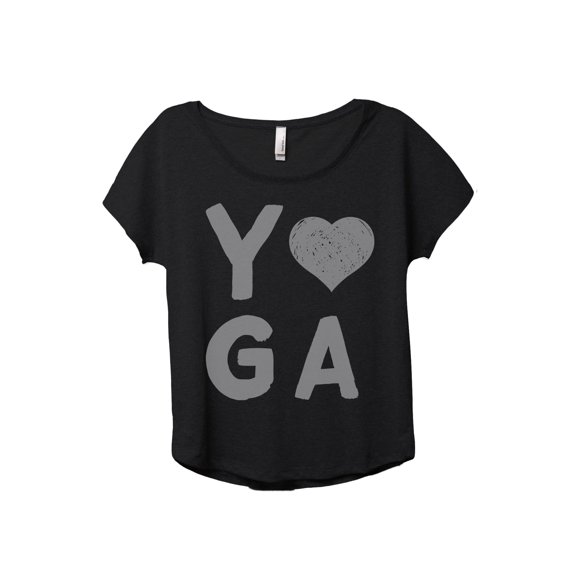 Yoga Heart Women's Fashion Slouchy Dolman T-Shirt Tee Heather Black X-Large