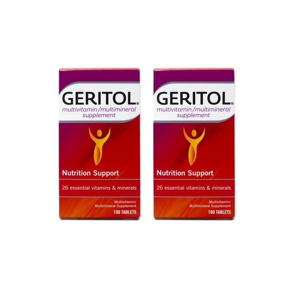 Geritol Multi-Vitamin Nutritional Support Tablets, Balance of 26 Essential Vitamins and Minerals, 100 Count (Pack of 2)