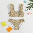 thumbnail image 2 of RUTAYY Toddler Girls Swimsuit Set Ruffle Trim Bikini With Pastel Floral Pattern Cartoon Sun Protction Swimwear Beach Vacation Bohemian Beachwear, 6-7 Years, 2 of 7