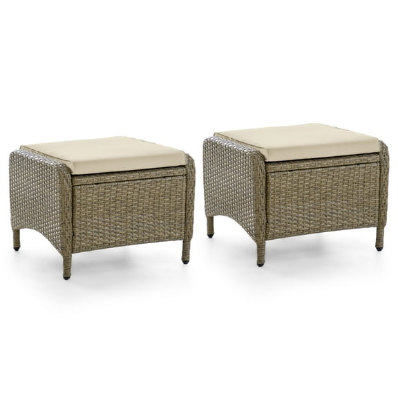 Furniture of America Alami Faux Wicker Patio Ottomans, Set of 2, Brown