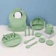 thumbnail image 4 of Juego de vajilla de silicona para niños, vajilla complementaria para alimentación de bebés, pantuflas, cuencos, cucharas, platos de cena y baberos, juego de 15 piezas, 4 of 5
