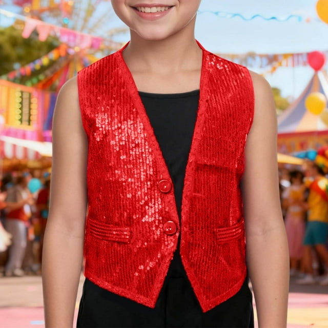 Gilet de Carnaval pour Garçons, Performance sur Scène, Haut Sans Manches Bohème Transparent, Col Rond, Vêtements de Festival, Vêtements pour Garçons 5-6 Ans