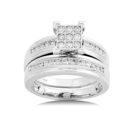 1/2 Carat T.W. Square Diamond Bridal Set in 10kt White Gold