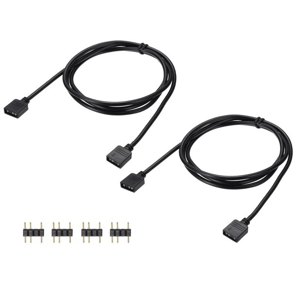 Uxcell 2 Pcs Cable de Extensión ARGB, 5V 20" 3 Pines 1 a 1 Hembra a Hembra Cable de Alimentación con Conectores Macho de 3 Pines para Ventiladores/LED ARGB de Computadora, Negro