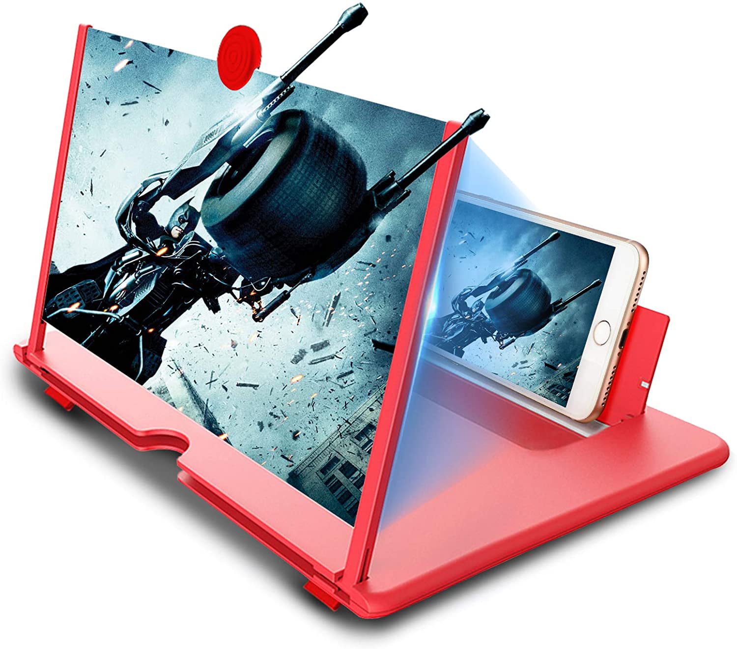 Red 10 inch Screen Magnifier-3D HD Cell Phone Screen Amplifier for Movies Videos Foldable Phone Stand with Screen Magnifier-Compatible with All Smartphones and Gaming 